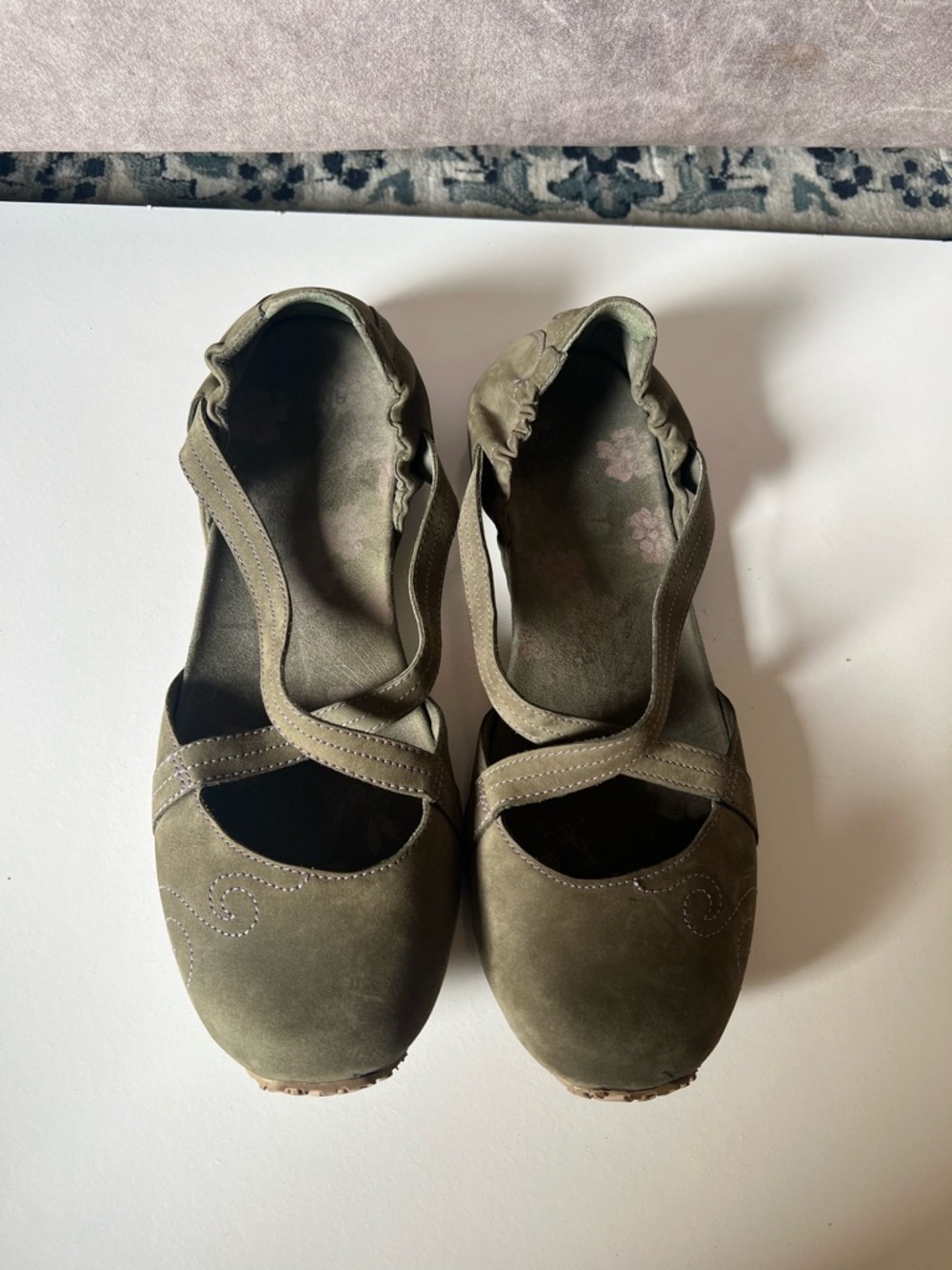 Ahnu Olive Green Cross-Strap Ballet Flats